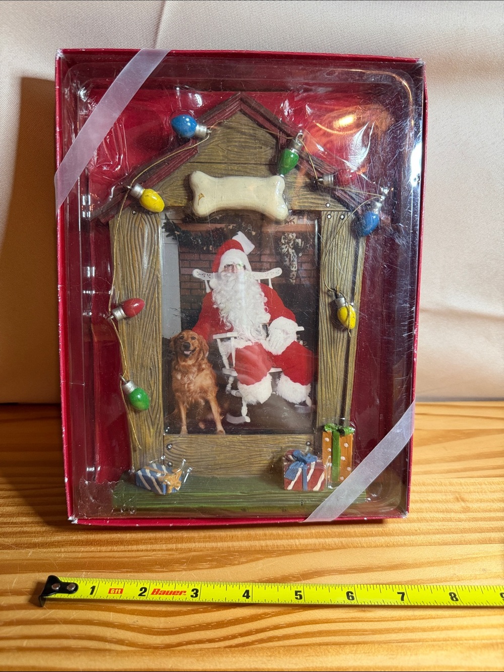 New NIB Christmas Holiday Pet Doghouse Santa Picture Frame 3D With Lights Kohls